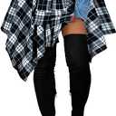 Women's Plaid Skirts High Waisted Knot Front Asymmetrical Hem Mini Skater Skirt, Size L
