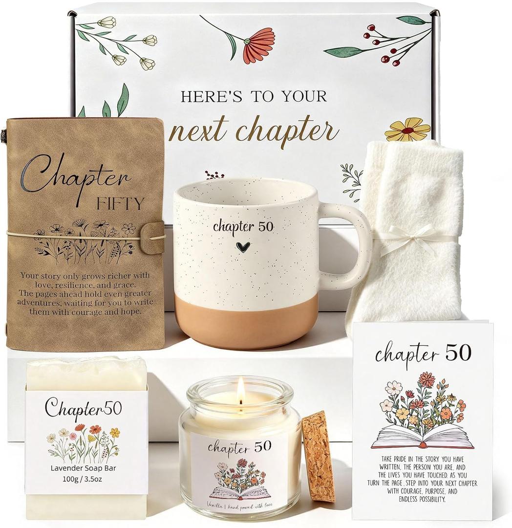 Giftota 50th Birthday Gifts for Women, 50 Year Old Gifts for Women Happy 50th Birthday Gifts for Women 50th Birthday Gift for Her Next Chapter 50th Birthday Gifts 7Pcs, Large