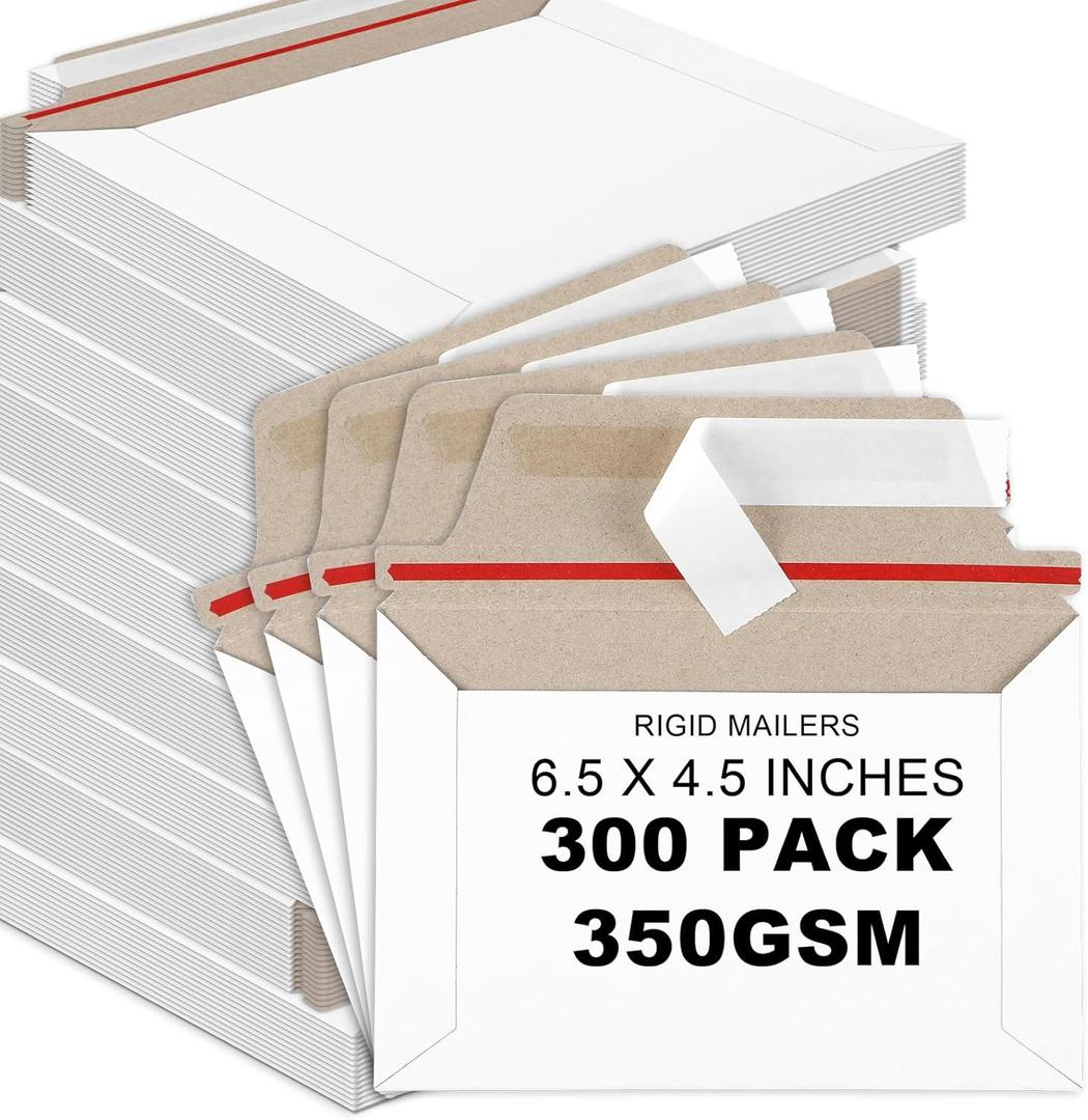 party greeting 300 Pcs 6.5 x 4.5 Inch Rigid Mailers with Self Seal Envelopes Stay Flat White Cardboard Shipping Envelopes for Postcard Calendar CD Photos Document Comic Book Card Shipping Protector