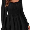 LYANER Women's Flounce Long Sleeve Square Neck Ruffle Layer Shirred Mini Short Romper Jumpsuit Black X-Large (Black)