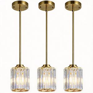 3 Pack Crystal Pendant Lights Kitchen Island, Adjustable Hight Modern Gold Mini Chandelier, Ceiling Hanging Light Fixtures, Lamparas Colgantes for Kitchen Hallway Dining Room Bedroom