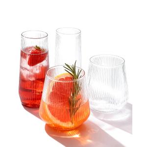 BESTSTAR 96 Pack Clear Plastic Ribbed Origami Ripple Plastic Glasses Set