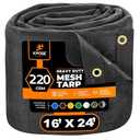Xpose Safety Heavy Duty Mesh Tarp 16' x 24' – Multipurpose Black Protective Cover with Air Flow - Use for Tie Downs, Shade, Fences, Canopies, Dump Trucks – Weather and Tear Resistant