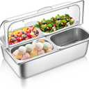 Countertop Food Serving Display Container and Clear Roll Top Cover Stainless Steel Food Serving Tray Buffet Condiment Dispenser Display Rack for Restaurant Hotel Kitchen Party (4 Pan)