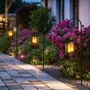 Beautyard Outdoor Solar Candles Lights Flickering Decorative Lantern Stake Lighting for Garden, Backyard, Lawn, Pathway, Patio Accessories and Decor ( 6 Pack , Black )