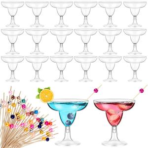 Baderke 90 Pcs Plastic Martini Glasses and Pearl Cocktail Picks Kit 40 Pcs 5 oz Disposable Martini Glasses Clear Dessert Cups 50 Pcs Cocktail Toothpicks for Champagne Weddings Party