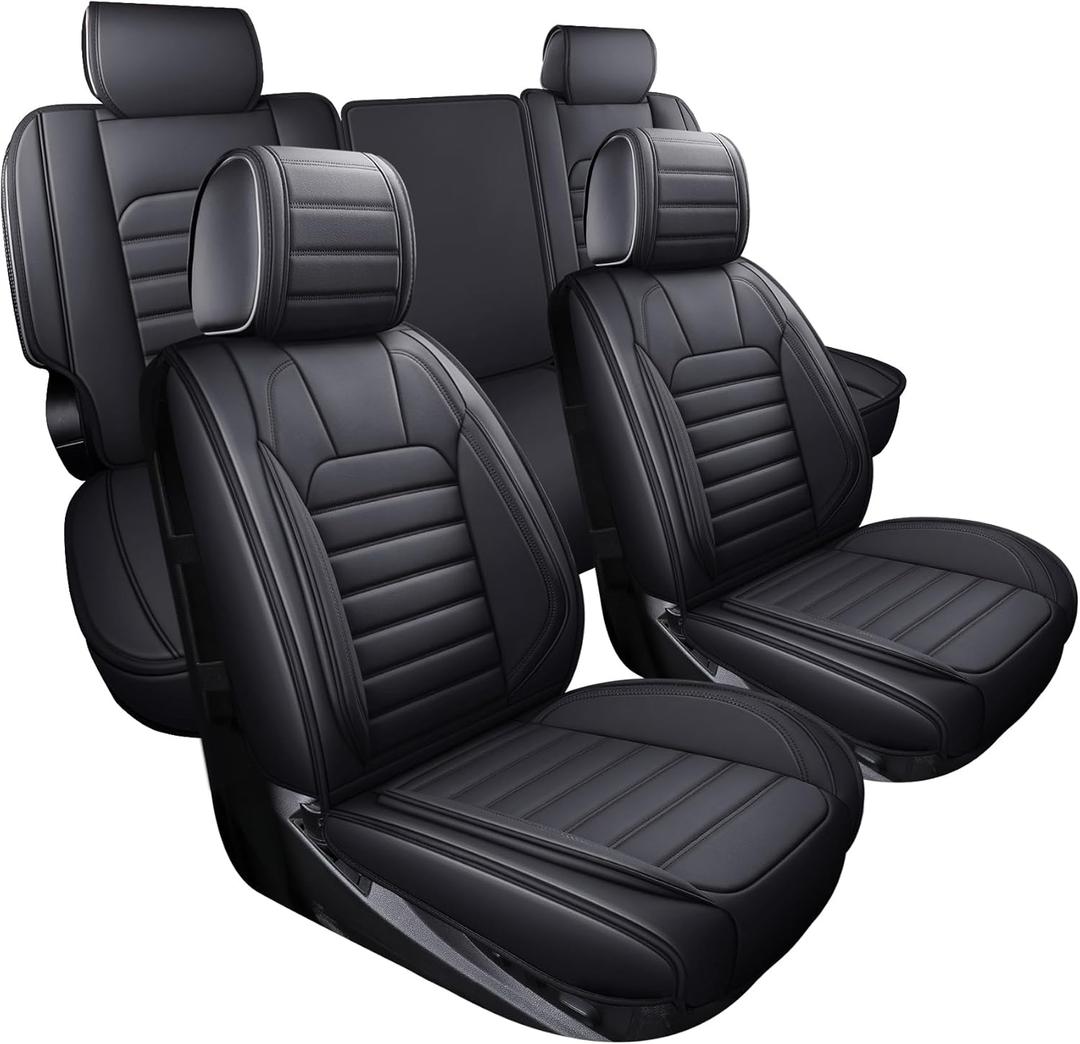 YIERTAI for Chevy Chevrolet Silverado GMC Sierra Car Seat Covers Fit 2007-2023 2024 2025 2026 1500/2500/3500HD Truck Waterproof Leather Crew Double Extended Cab Covers(5 PCS Full Set/Black)