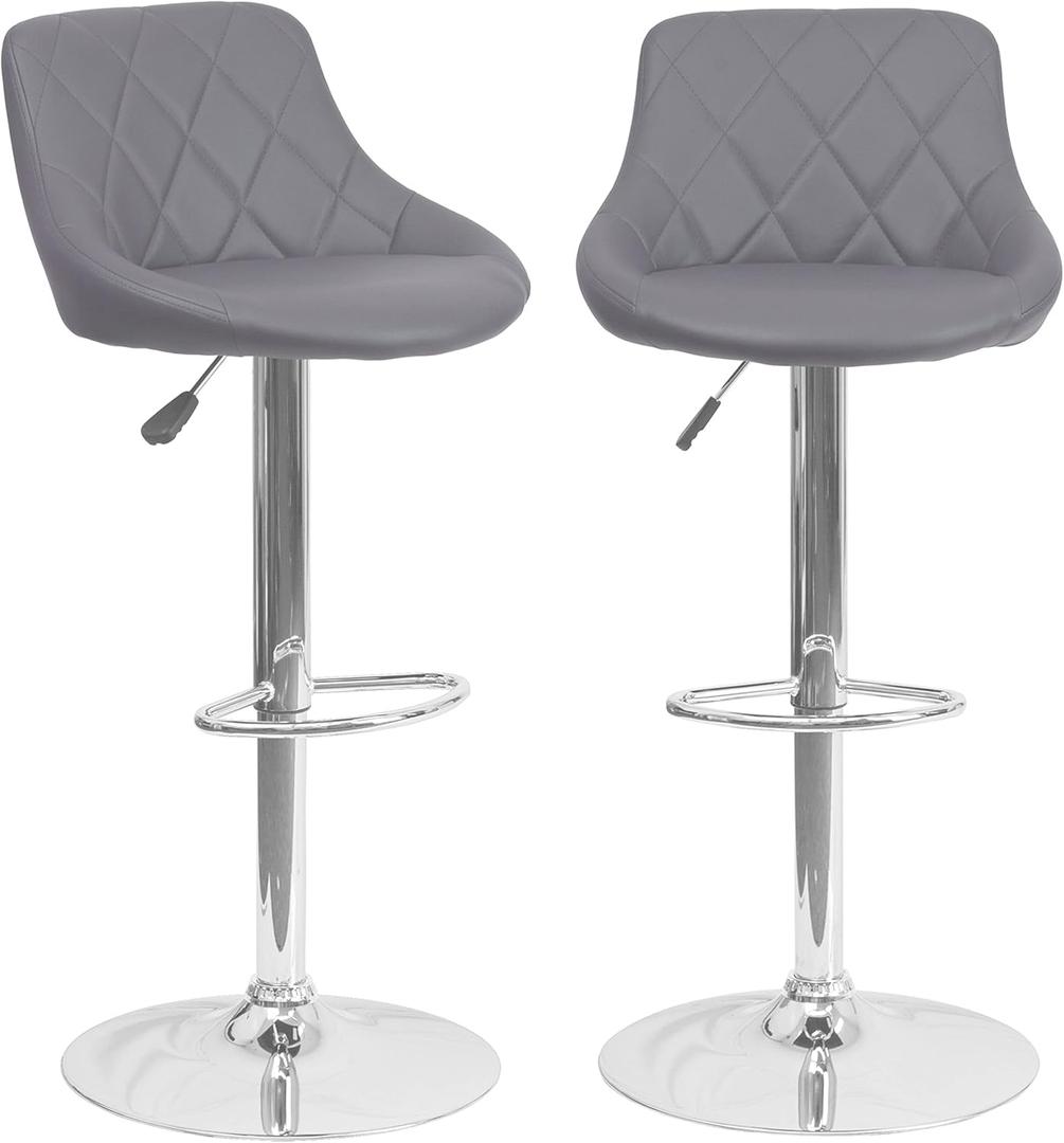 Zlinke Set of 2 Adjustable Bar Stools PU Leather Swivel Bar Chair with Shell Back Pub Chairs Counter Height Home Kitchen Dining Room Chairs(Gray