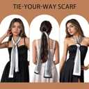 Silk-Like Skinny Scarf for Bag Purse Handbag, Hair Scarf Headband for Women | Hair ribbon and long thin scarf that ties onto luggage, hats and bag handle, doubling as a neck tie or purse accessories (Gray)