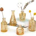Glass Bud Vase Set of 5, Gold Amber Small Flower Vases for Centerpieces in Bulk, Mini Vintage Vase for Rustic Wedding, Home,Table Decoration