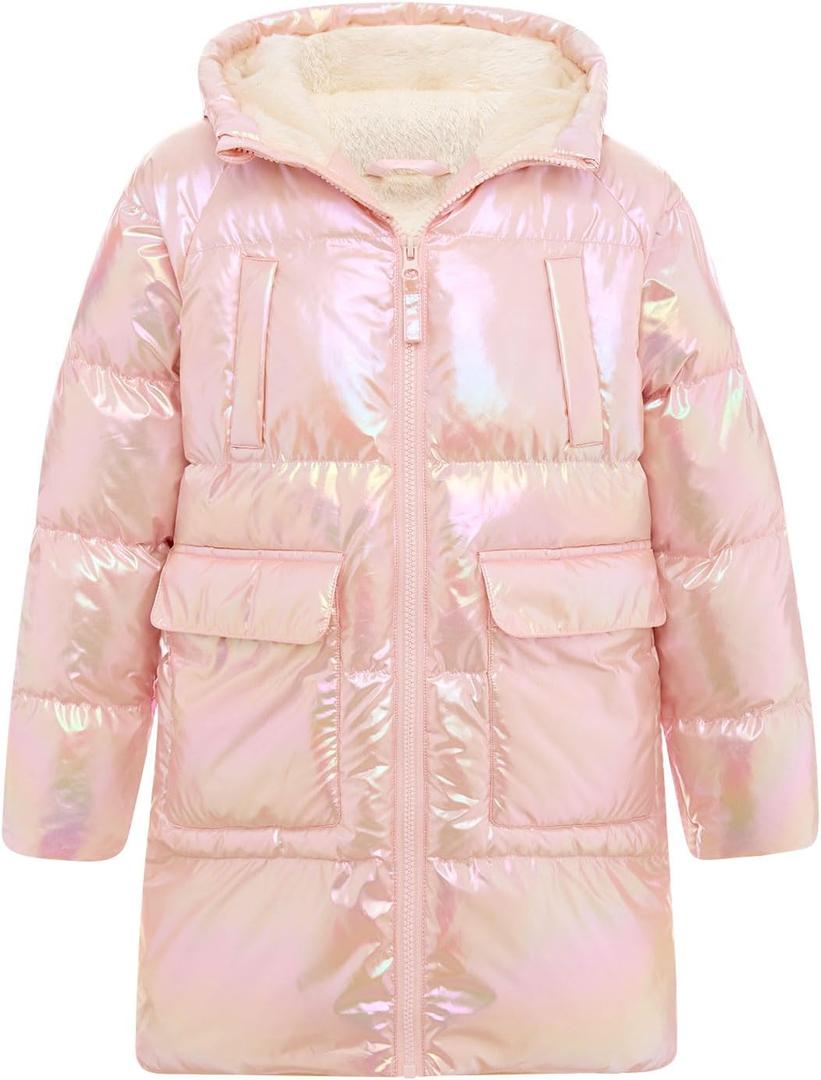 Cutemile Winter Coat for Girls Size 7/8 Kids Puffer Jacket Pink Metallic Polar Fleece Lining Outerwear Faux Down Coats 7-8 Years