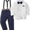 DISAUR Baby Boy Clothes Suits Toddler Dress Shirt With Bowtie Suspender Pants Outfit Sets Gentleman Wedding 1-6 Years, 12-18M