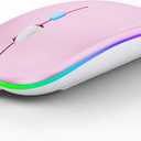 WREANU Wireless Bluetooth Mouse Rechargeable Laptop Mice with LED Lights Silent Slim Use(BT5.2 and 2.4G Portable USB Receiver) Dual Mode Computer Mouse for Laptop/iPad/Tablet/Apple/Computer/Mac(Pink)