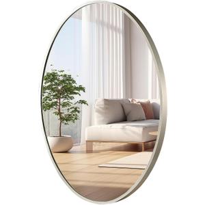 Oval Wall Mirror, 22"x30" Brushed Nickel Vanity Mirror, Bathroom Mirror of Metal Frame, Home Decorative Wall Mounted Mirror for Bathroom, Living Room, Entryway, Vanity