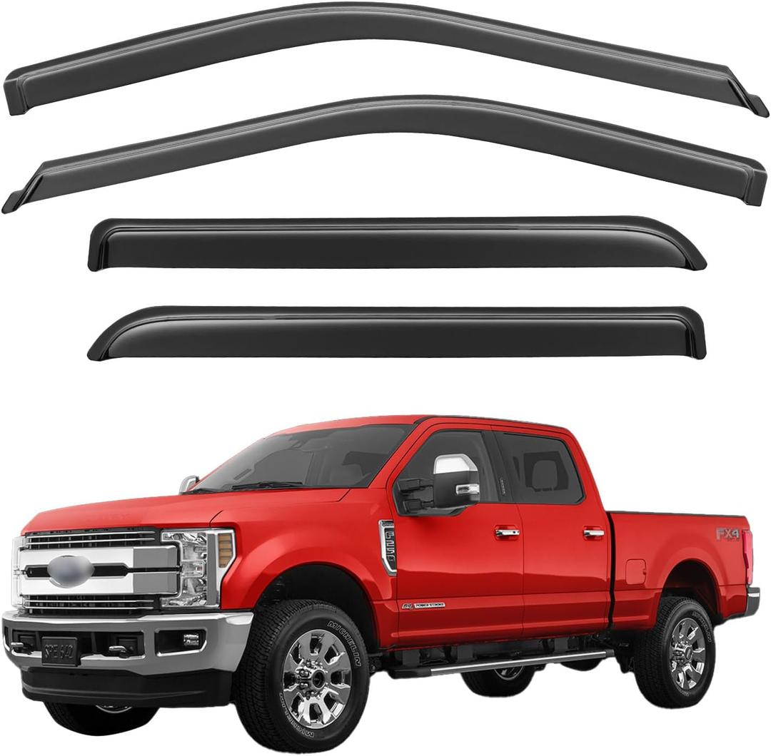 Window Visors Rain Guards for 2017-2026 Ford F250-F550 Super Duty SuperCrew, Out-Channel Window Vent Wind Deflectors Visors Shades for 17-26 F-250 F-350 F-450 F-550 SD Crew Cab, for Full-Size Cabs