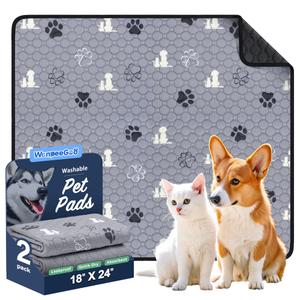 WanpeeGoo Washable Pee Pads, Puppy Pee Pad for Dogs, 2 Pack Absorbent Reusable Training Dog Pads Pet Puppy Pads, Non-Slip Potty Pads for Whelping, Playpen, Crate, Bed, Grey 18"x24"