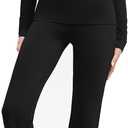SUUKSESS Women 2 pieces Lounge Sets Long Sleeve V Neck Tops Fold Over Flare Leggings M, Black
