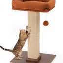FUKUMARU Cat Scratching Post, Retro-Style Tall Scratch Posts with Perch for Indoor Cats Adults, Large Cat Scratcher Tower with Bed, Natural Sisal & Solid Wood