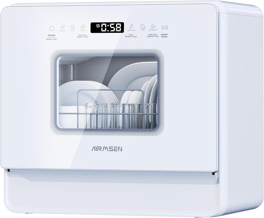 AIRMSEN Large Slim Countertop Dishwasher with Complete 2-Level Rack, Portable Dishwashers with 5L Built-in Water Tank, 3-Spray Arms & 12H Delay Start, No Hookup Needed, A01