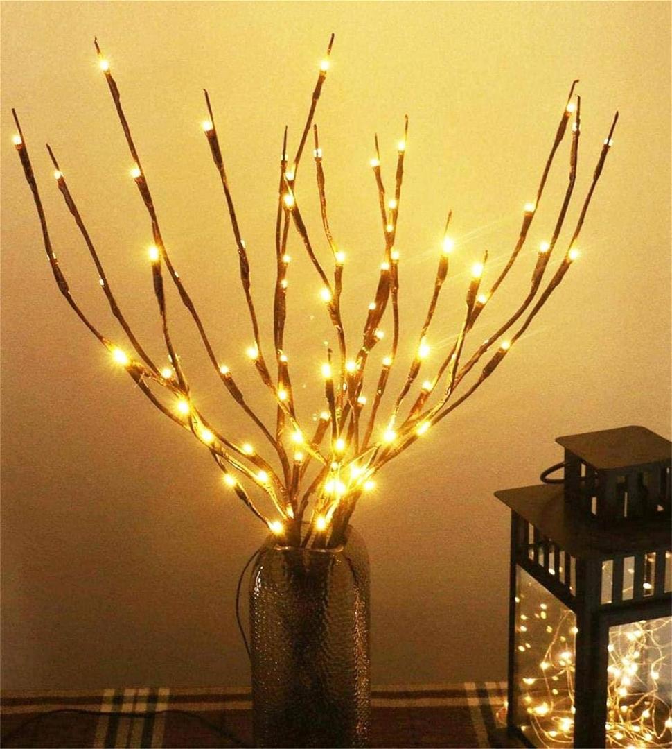 AMARS 3 Pcs Lighted Artificial LED Branch Lights with Timer Battery Operated Fairy Spirit Decorative Twig Tree Decorations for Home Living Room Vase Christmas (29 Inch, Auto 6H ON/18H Off, Warm White)