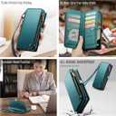 Defencase Compatible with Galaxy A15 5G Case Wallet with RFID Blocking Card Holder for Women Men, PU Leather Magnetic Snap Flip Zipper Strap Wallet Phone Case Fit for Samsung Galaxy A15 5G, Blue Green