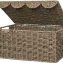 StorageWorks Wicker Storage Basket with Scalloped Edge Lid, Wicker Basket with Built-in Handles, Handwoven Seagrass Box for Dcor, 13" L x 9 " W x 6" H