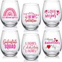6 Pcs Galentine's Day Wine Glasses 12 oz Pink Heart Wine Glass Stemless Valentine's Day Cups Gifts Bulk for Women Friends Ladies Girls Night Galentine's Party Favors Decorations (Stylish)
