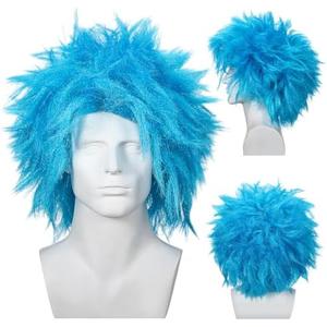 Geyoga 2 Pcs Blue Wig Funny Hairy Costume Wig Hair Accessories for Women Men Halloween Costume Party