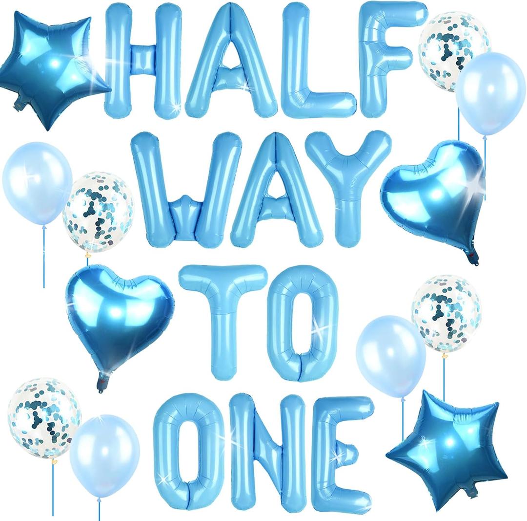 JeVenis Half Way To One Balloons 1/2 Birthday Decorations Half Way To One Birthday Party (blue)