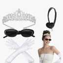 Semato Princess Costume Accessories for Women Princess Bachelorette Party Crown with White Long Gloves and Sunglasses Set Size M