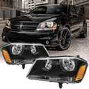 Reinko Headlight Assembly Compatible With 2008-2014 Dodge Avenger Black Housing Amber Corner