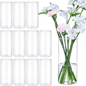 TBWIND 12Pcs Glass Cylinder Vases 8 Inch Tall Clear Flower Vases for Centerpieces Wedding Decoration, Hurricane Floating Candle Holder for Party Table Home Decor