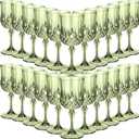 Sliner 60 Pcs 7oz Plastic Wine Glasses, Vintage Goblets, Green