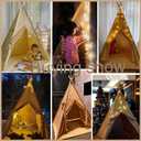 RONGFA Teepee for Kids Tent Indoor with Floor Mat,Carry Bag,Banner,Play Cottage with Star Light, Cotton Canvas Kids Teepee Tent for Girls & Boys, Pompom Ball Design, Foldable Teepee Tent