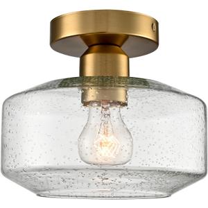 Modern Semi Flush Mount Ceiling Light with Seeded Glass Shade, Brass Gold Flush Mount Ceiling Lights Fixture, Farmhouse Industrial Ceiling Light for Hallway Schoolhouse Laundry Room Kitchen Entryway