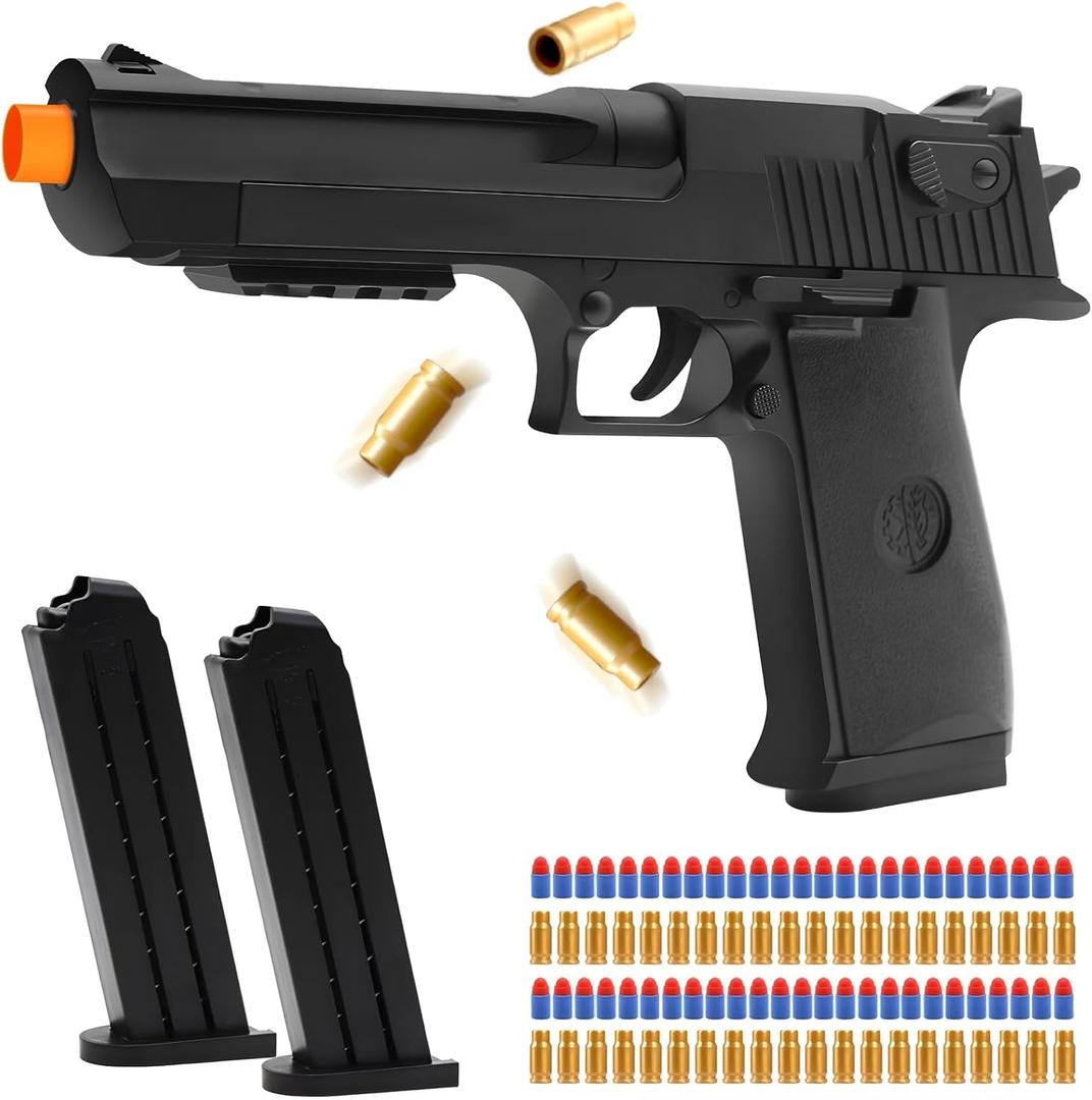 DaoDaoZhu Soft Bullet Toy Gun Pistol with Shell Ejecting for Indoor/Outdoor Shooting Games, Halloween Costume Fake Prop Gun Model, Educational Play Toy Guns, Christmas/Birthday Gifts (Black)