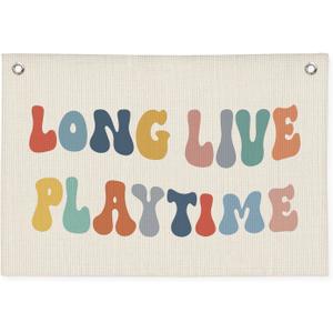 Playroom Decor, Long Live Playtime Banner, Boho Rainbow Linen Banner Wall Hanging Banner Flag Decor for Toddler Boy Kids Room Nursery Playroom