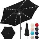 7.5FT Solar Umbrella Outdoor - Lighted Solar Patio Umbrella with 24 LED Lights Waterprool UV Protection, Table Umbrella with Tilt for Pool, Porch, Garden, Deck, Backyard (Black)