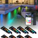 8 Pack 7 Inch RGBCW Retaining Wall Lights, 5W Smart LED Hardscape Lighting with Remote Control, 16 Million Colors 12V AC/DC Low Voltage Step Lights Outdoor, IP65 Waterproof Landscape Lighting (RGBW)