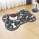 Voanos Dog Cat Food Mat,Rapid AbsorbentPet Feeding Mat, Bone Shaped Dog Placemat Water Bowl Mat with Rubber Backing,No Stains Dog Cat Food Mats Indoor, Pet Accessories Supplies 12""x18"" Black