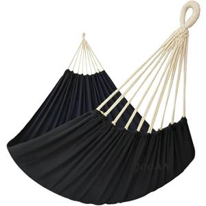 GOCAN Double Hammock 2 Person Extra Large 330X150cm Load Capacity 600Pound Canvas Cotton Hammock for Patio Porch Garden Backyard Lounging Outdoor and Indoor XXL(Black)