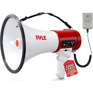 Pyle 50W Megaphone Bullhorn with Siren & Detachable Microphone - Portable Lightweight Design, Rechargeable Battery, 1600 Yards, Ideal for Police, Cheerleading & Outdoor Events, White