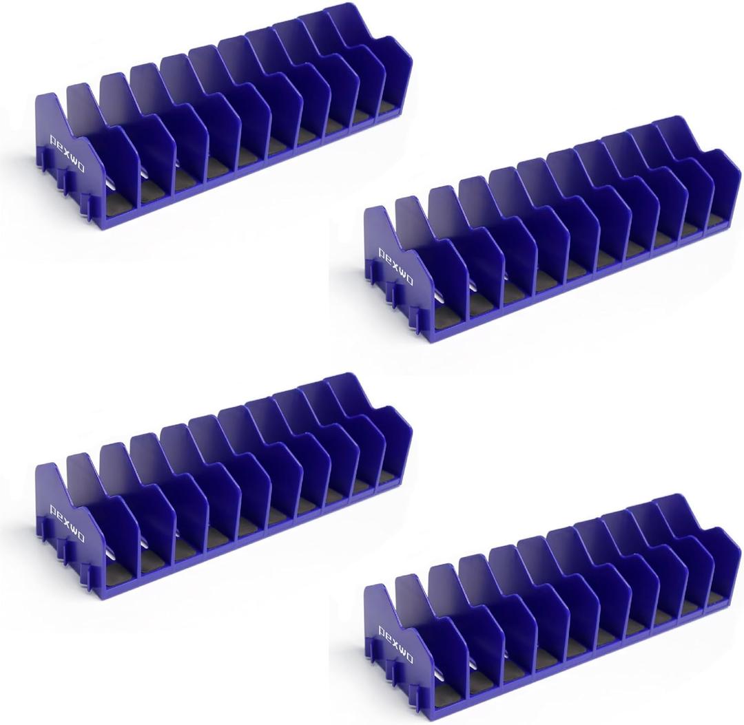 Plier Organizer & Rack (4-Pack, Blue) 40-Slot Tool Storage for Toolbox Drawers Non-Slip Rubber Base, Interlocking Modular Holders for Pliers, Cutters & Wrenches