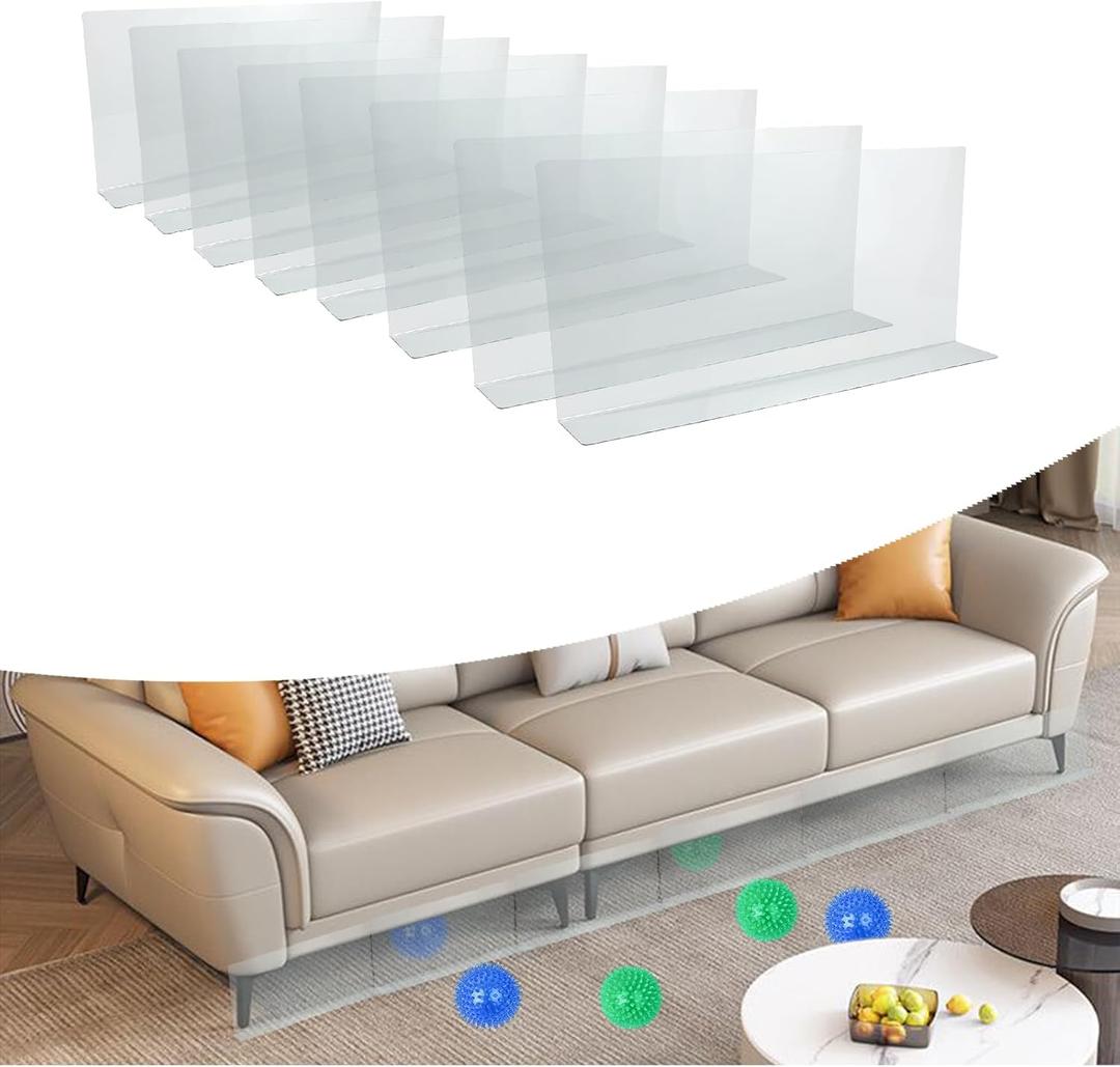 8 Pack Clear Toy Blockers for Furniture, 16" L x 7.5" H Under Bed Blocker for Pets, Adjustable Gap Bumper Under Couch Blocker, Stop Things from Going Under Couch Sofa Bed with Strong Adhesive