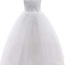 Weileenice Little/Big Girls Lace Bridesmaid Dress Flower Kid Wedding Ball Gown Toddler Princess Pageant Evening Dresses (White, 7-8 years)