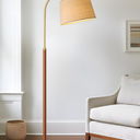 GSAFAVA 62.5" Wood Floor Lamp for Living Room Gold with Foot Switch Arc Standing Tall Lamps for Bedroom Mid Century Modern Corner Floor Lamps for Office Nursery Industrial Reading Light Room Lamp