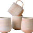 Coffee Mugs, Set of 4, Light Orange Ceramic Coffee Cups with Elegant Texture & Comfortable Handle, 12oz Stoneware Mugs - Dishwasher & Microwave Safe, Design for Home, Office, Cafe