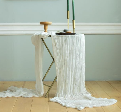 Gauze Table Runner Bulk Cheesecloth Table Runner Set of 2 Pieces 141 inches Long Each Natural Table Runner for Bohemian Wedding Table Runner Wedding Decorations, Beige Cheese Cloth Gauze Fabric, White