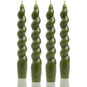 MAITREYA Olive Spiral Taper Candles - Conical Stick Handmade Twisted Candles, Set of 4 for Decoration, Weddings, Party, Church - Unscented, Dripless, 7.5 inch