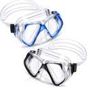 Weewooday 2 Pcs Adults Swimming Goggles with Nose Cover Antifog Clear Diving Mask Clear Wide View No Blurring Tempered Glass Swim Goggle for Adult Men Women Youth (Black, Blue)